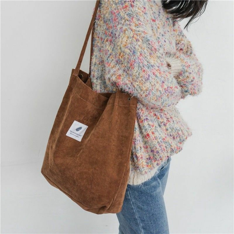 Women Canvas Corduroy Tote Bags Handbag Ladies Shoulder Bag UK - 图片 8