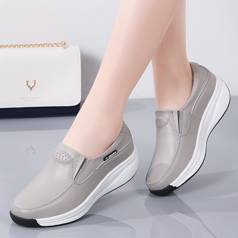 Cross-Border Platform Shoes for Women 2024 Spring and Summer New Slip-on Low-Cut Loafers Rocking Shoes Versatile Single-Layer Shoes Women