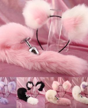 Cute ears Headbands with Fox / Rabbit Tail Metal Butt Anal Plug Erotic Cosplay Accessories Adult Sex Toys for Couples