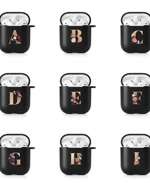 Letter A Z Matte Black Headphone Case For Apple Airpods 1/2 Shockproof Soft Silicone Protection Earphone Box Cover
