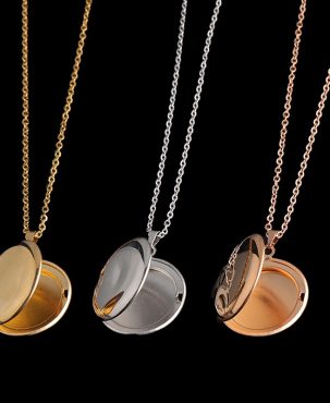 Stainless Steel Necklaces Circular Locket Pendants For Women Men Openable Photo Frame Glossy