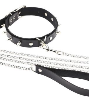 Sexy Rivet Alternative Metal PU Leather Collar Lead Chain Bell Choker Slave Costume BDSM Bondage Necklace Neckband Sex Collar