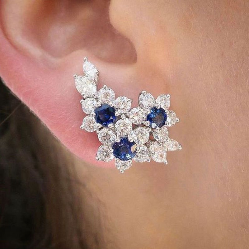 Gorgeous Cubic Zirconia Flower 925 Silver Stud Earrings for Women Jewelry A Pair