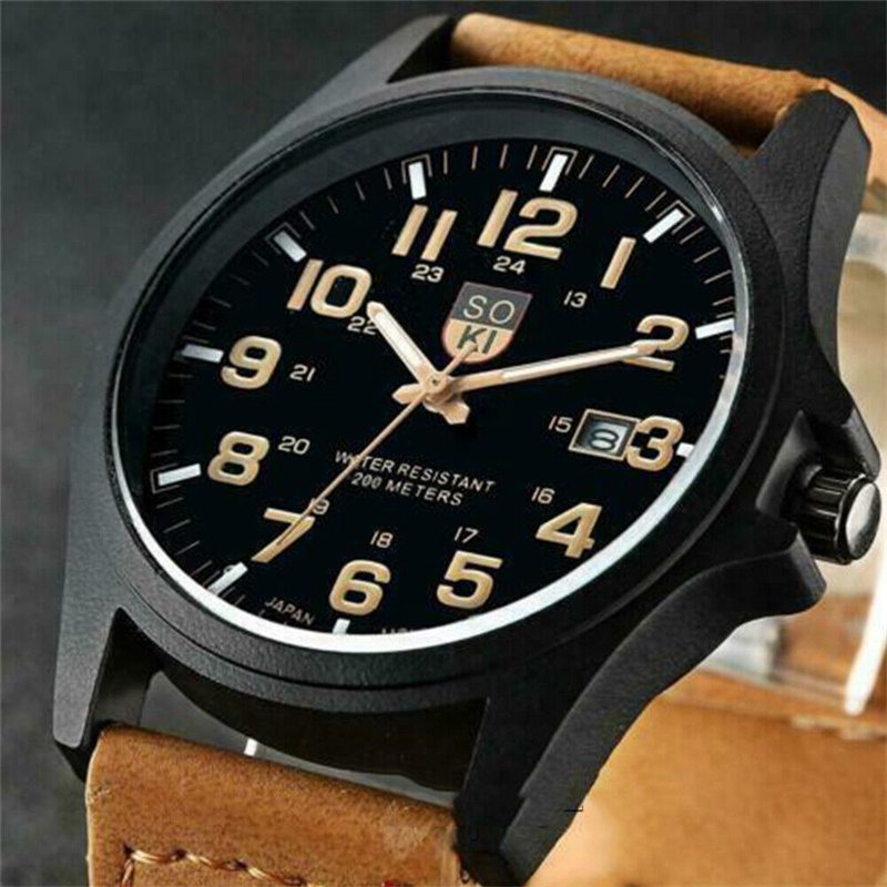 Men’s Military Leather Date Quartz Analog Army Casual Dress Wrist Watches UK