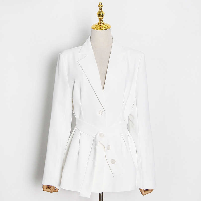White Minimalist Blazer For Women Notched Long Sleeve Sashes Elegant Blazers Female Fashion New Clothing 2024 - Image 3