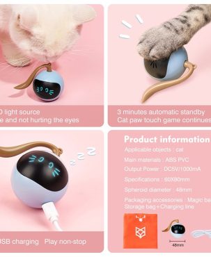 Automatic Cat Ball Toys Interactive Electric USB Rechargeable Self Rotating Indoor Teaser Selfplay Exercise Toys for Pet Kitten