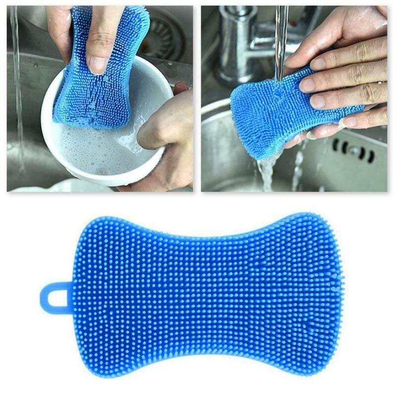 3x Silicone Kitchen Dish Washing Brush Sponge Scrubber Pot Pan BBQ Cleaner UK - 图片 2