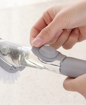 Kitchen Washing Dish Bowl Scrubber Clean Brush w/ Refill Liquid Soap Dispenser