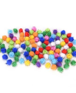 100X glitter tinsel pompom balls small pompoms ball cat puppy toys pet supply