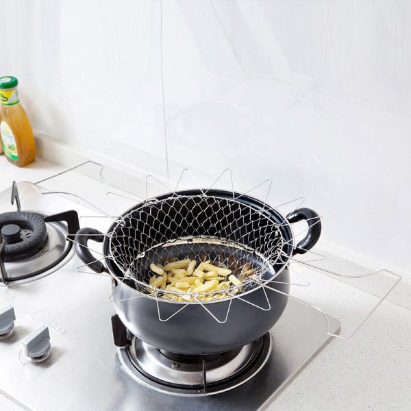 Hot Kitchen Multi-Functional Fry Basket Stainless Steel Folding Drain Basket Household French Fries Kitchen Artifact