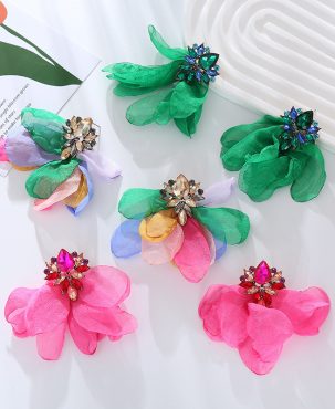 Fashion Flowers Earrings Alloy Diamond-Embedded Ear Rings Women