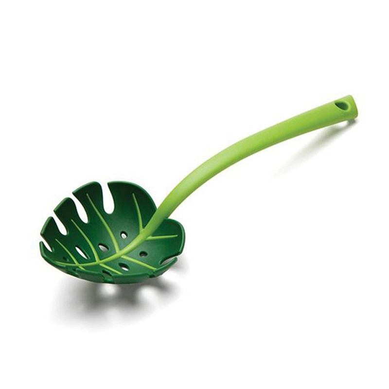 Green Monstera Leaf Colander Multifunctional Long-Handled Spaghetti Slotted Serving Spoon Salad Slotted Spoon For Home Kitchen - Image 10