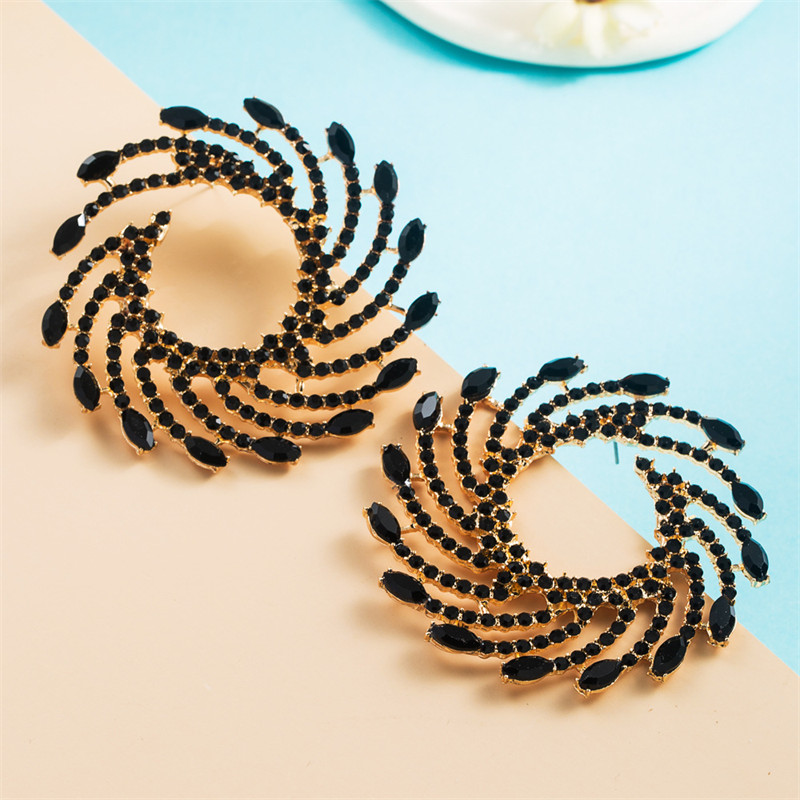 Fashion Alloy Diamond Color Glass Drill Earrings Female Temperament Super Shiny - 图片 3