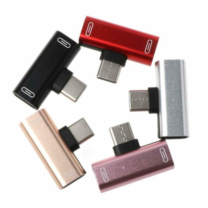 2 in1 Dual USB-C Type C Splitter Adapter to Headphone and Charger For Android