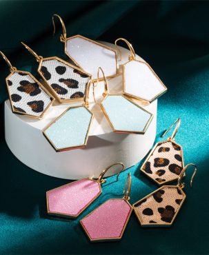 Leather Alloy Rhombus Super Flash Leather Graceful Earrings Trendy Exaggerated Fashion