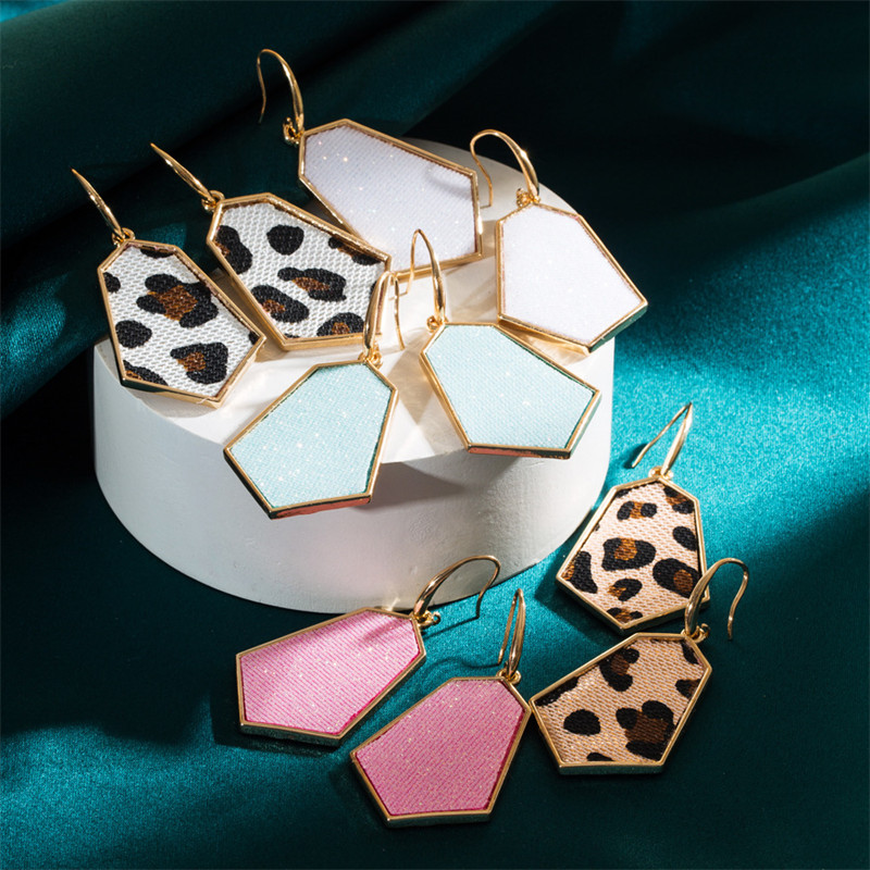 Leather Alloy Rhombus Super Flash Leather Graceful Earrings Trendy Exaggerated Fashion