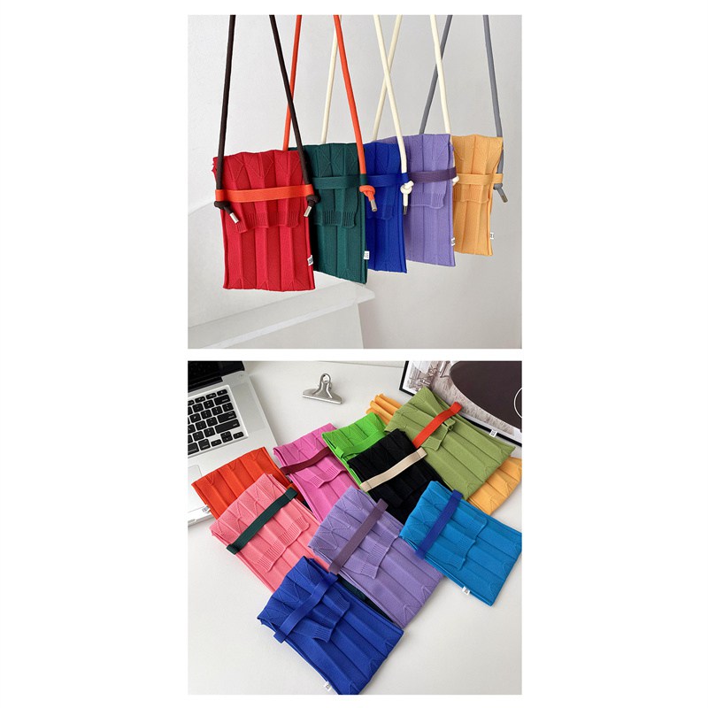 Fashion Knitting Small Crossbody Bags Women Organ Pleated Mini Shoulder Messenger Bag Ladies Foldable Long Straps Phone Purse - 图片 3