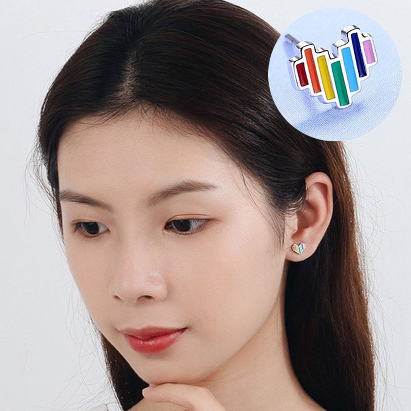 Rainbow Heart Stud Earrings Womens Girls Jewellery Gift UK - Image 10