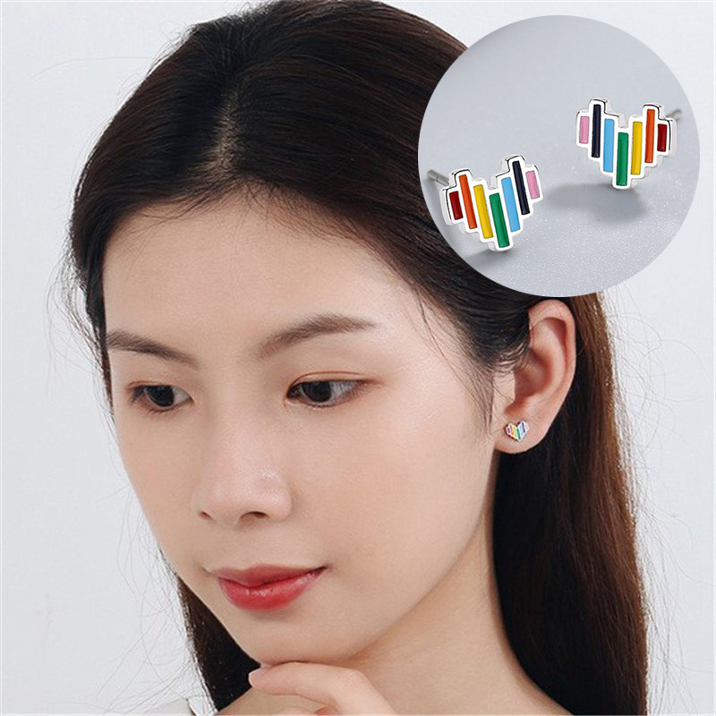 Rainbow Heart Stud Earrings Womens Girls Jewellery Gift UK - Image 14