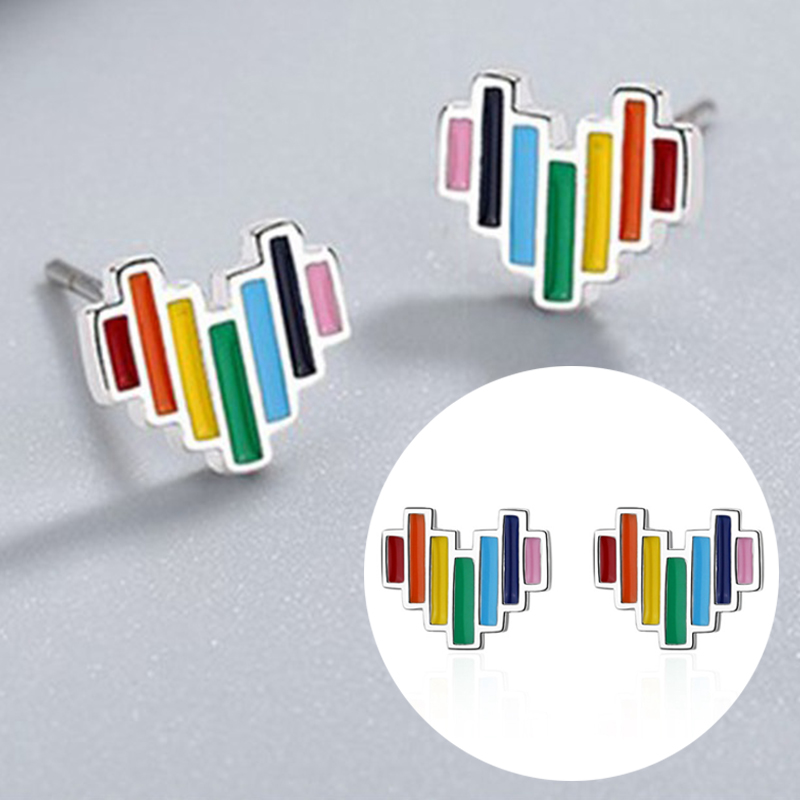 Rainbow Heart Stud Earrings Womens Girls Jewellery Gift UK - Image 11