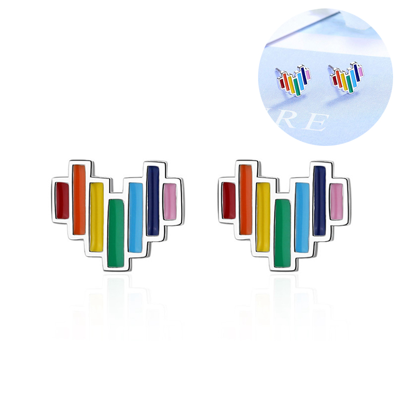 Rainbow Heart Stud Earrings Womens Girls Jewellery Gift UK - Image 16