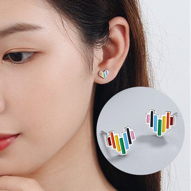 Rainbow Heart Stud Earrings Womens Girls Jewellery Gift UK - Image 12