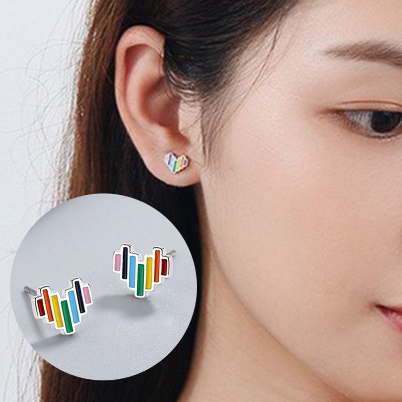 Rainbow Heart Stud Earrings Womens Girls Jewellery Gift UK - Image 13