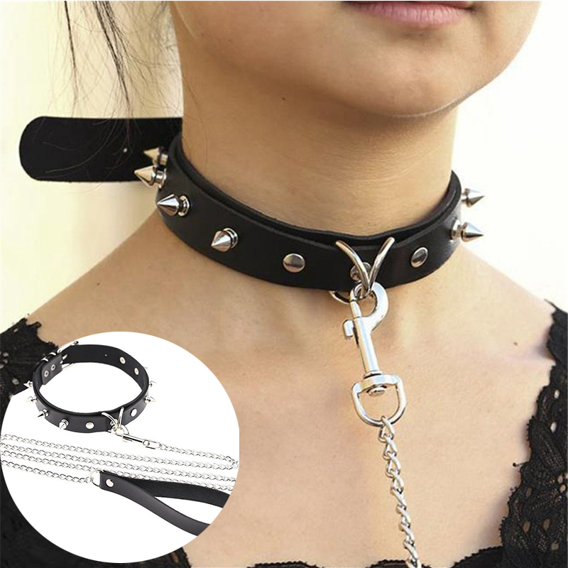 Sexy Rivet Alternative Metal PU Leather Collar Lead Chain Bell Choker Slave Costume BDSM Bondage Necklace Neckband Sex Collar - Image 8