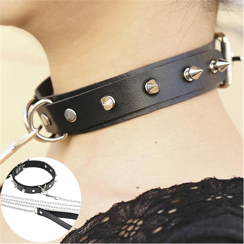 Sexy Rivet Alternative Metal PU Leather Collar Lead Chain Bell Choker Slave Costume BDSM Bondage Necklace Neckband Sex Collar - Image 6