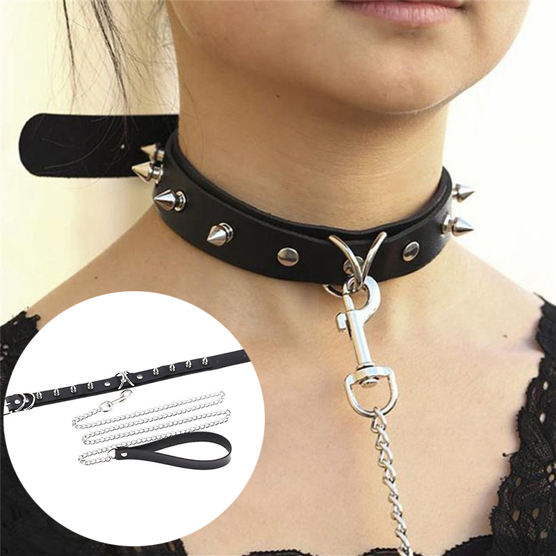 Sexy Rivet Alternative Metal PU Leather Collar Lead Chain Bell Choker Slave Costume BDSM Bondage Necklace Neckband Sex Collar - Image 7