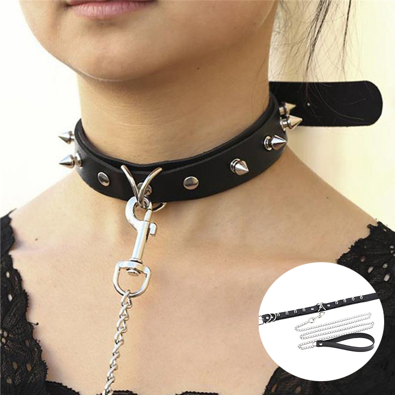Sexy Rivet Alternative Metal PU Leather Collar Lead Chain Bell Choker Slave Costume BDSM Bondage Necklace Neckband Sex Collar - Image 9