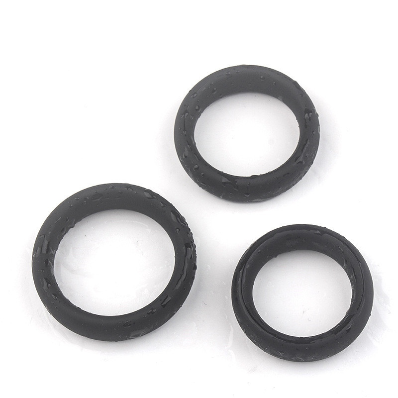 Extra Thick Triple Penis Cock Ring Set Silicone Adult Sex Toy , Black - 图片 6