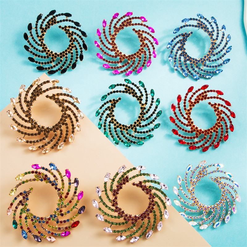 Fashion Alloy Diamond Color Glass Drill Earrings Female Temperament Super Shiny