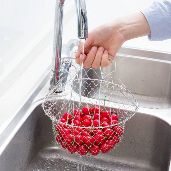 Hot Kitchen Multi-Functional Fry Basket Stainless Steel Folding Drain Basket Household French Fries Kitchen Artifact - Image 2