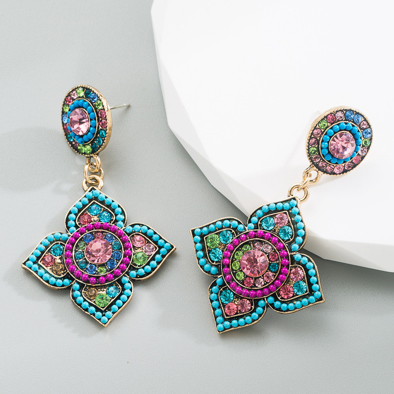 Bohemian Earrings High Sense Colorful Crystals Beautiful Flowers Earrings for Women