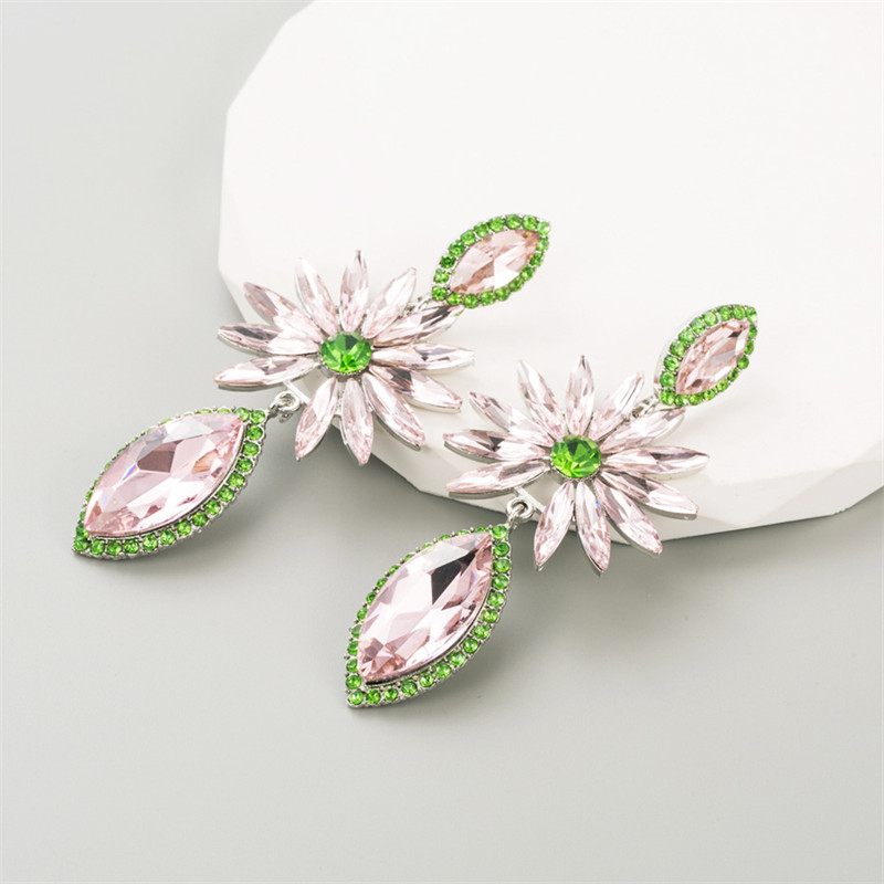 Fashion Alloy Inlaid Color Diamond Geometric Earrings Women's Full Diamond Temperament