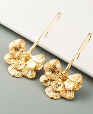 Fashion Long Flower Ear Hook Earrings Simple Gold Elegant Earrings Women