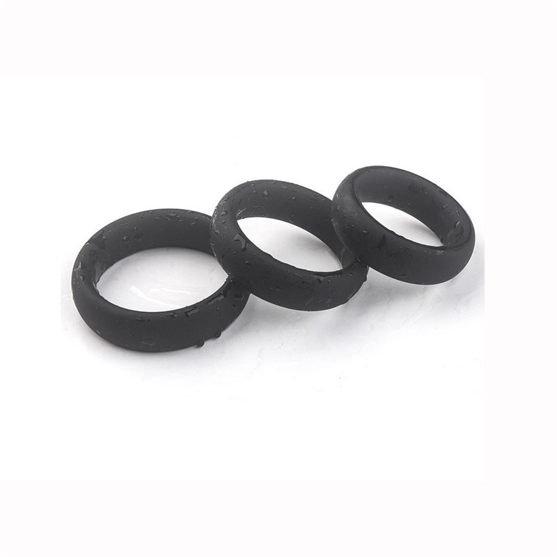 Extra Thick Triple Penis Cock Ring Set Silicone Adult Sex Toy , Black - 图片 7
