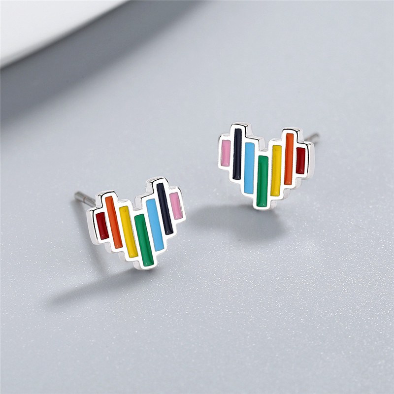 Rainbow Heart Stud Earrings Womens Girls Jewellery Gift UK - Image 3