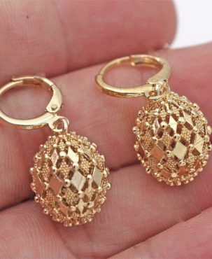 Fashion 18k Yellow Gold Plated Hollow Drop Earrings Women Wedding Jewelry A Pair