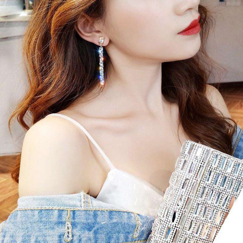 Long Crystal Drop Earrings Diamante Bridal Rhinestone Silver Dangle Wedding - 图片 3