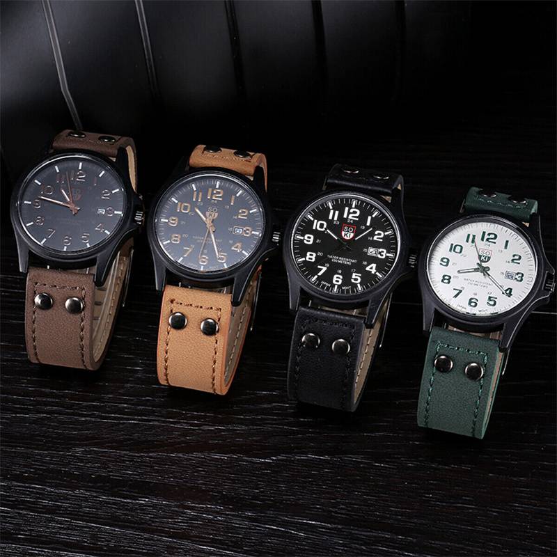 Men’s Military Leather Date Quartz Analog Army Casual Dress Wrist Watches UK - 图片 6