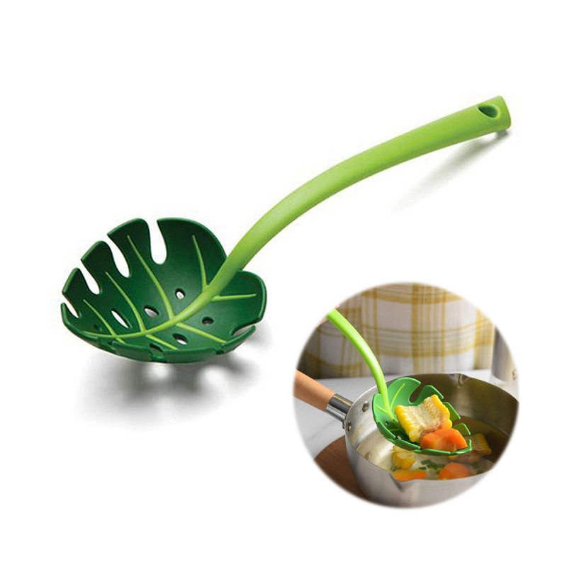 Green Monstera Leaf Colander Multifunctional Long-Handled Spaghetti Slotted Serving Spoon Salad Slotted Spoon For Home Kitchen - Image 11