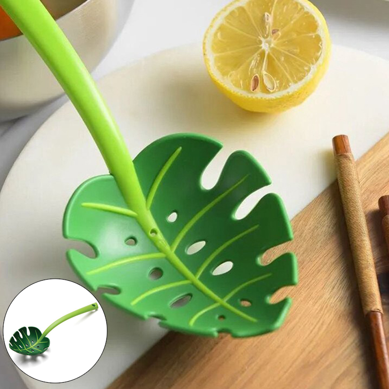 Green Monstera Leaf Colander Multifunctional Long-Handled Spaghetti Slotted Serving Spoon Salad Slotted Spoon For Home Kitchen - Image 16