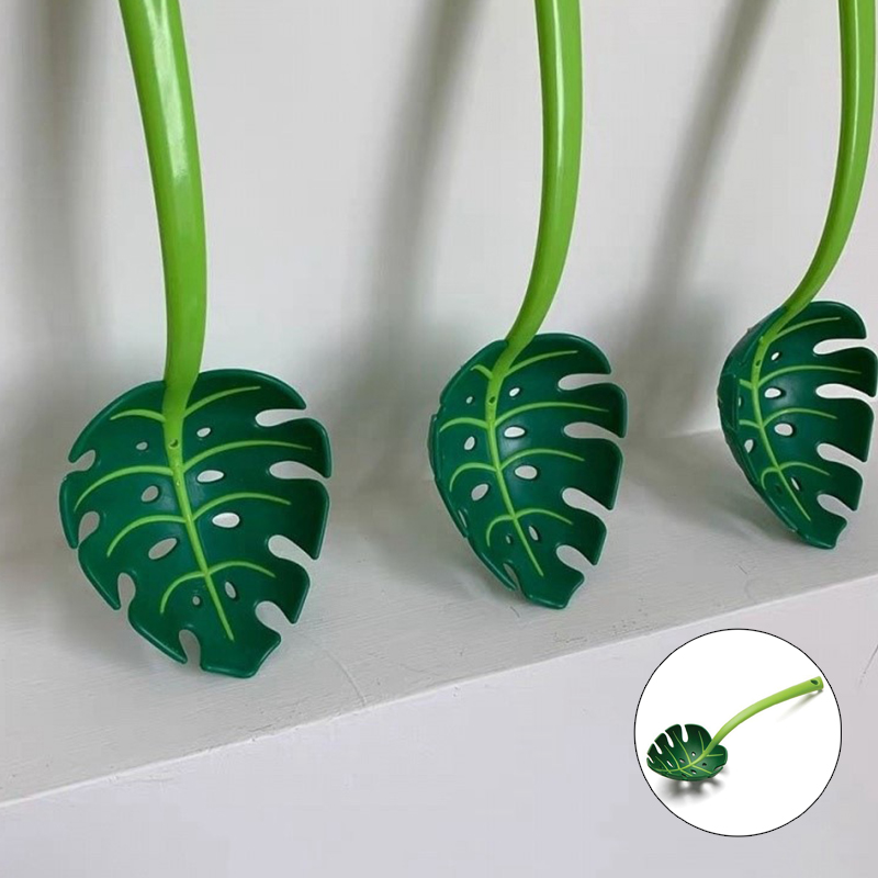 Green Monstera Leaf Colander Multifunctional Long-Handled Spaghetti Slotted Serving Spoon Salad Slotted Spoon For Home Kitchen - Image 17