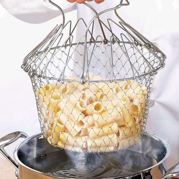 Hot Kitchen Multi-Functional Fry Basket Stainless Steel Folding Drain Basket Household French Fries Kitchen Artifact - Image 3