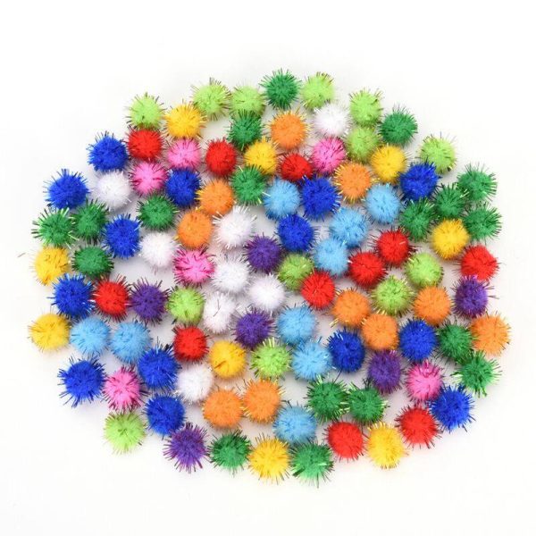 100X glitter tinsel pompom balls small pompoms ball cat puppy toys pet supply - Image 7