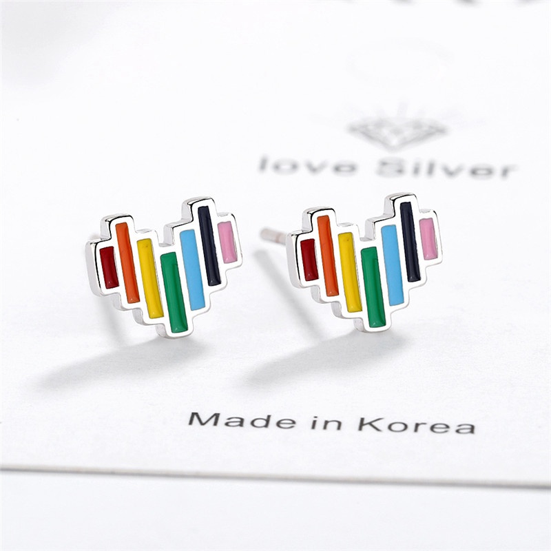 Rainbow Heart Stud Earrings Womens Girls Jewellery Gift UK - Image 4