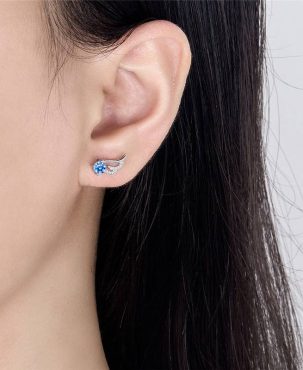 Blue Crystal Angel Wing Stud Earrings Women Jewellery New UK