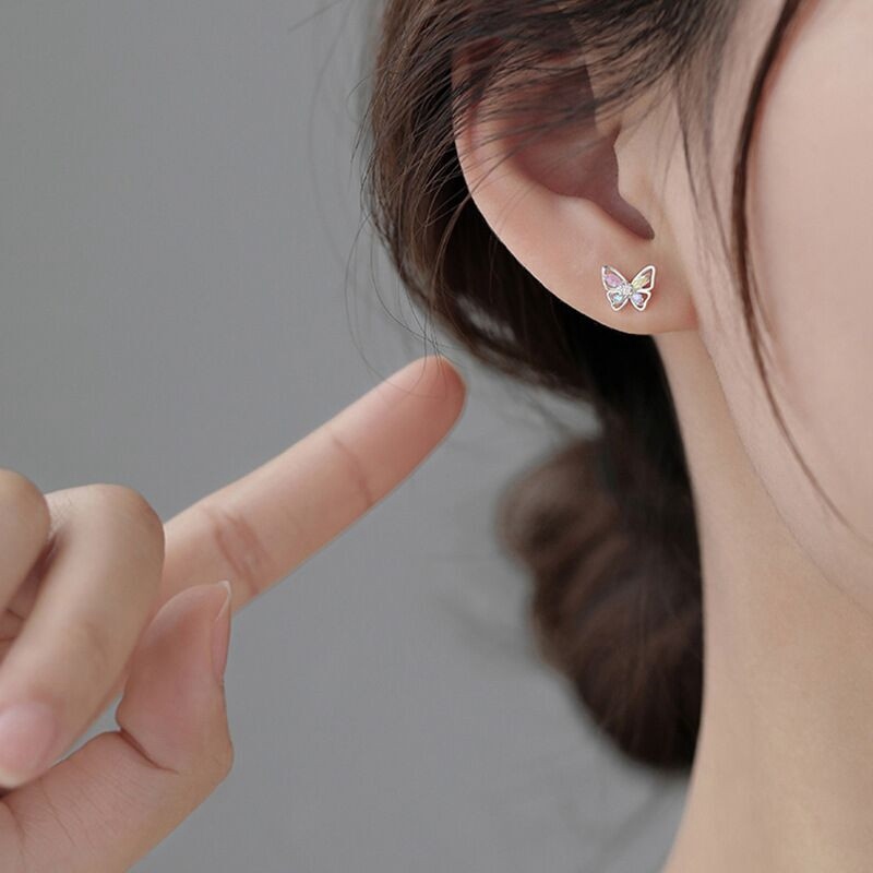 Crystal Colourful Butterfly Stud Earrings Womens Jewellery - 图片 3